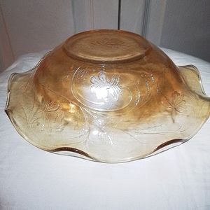 Anniversary Marigold Carnival Glass Centerpiece Bowl around 9" w and 2.5" t